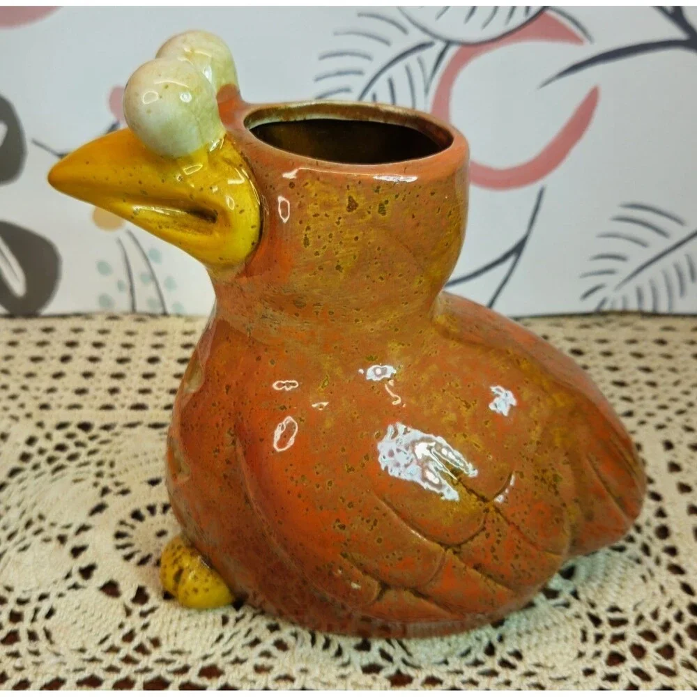 NWT Ceramic Derpy Big Eyed Bird Indoor Planter Versatile Decor